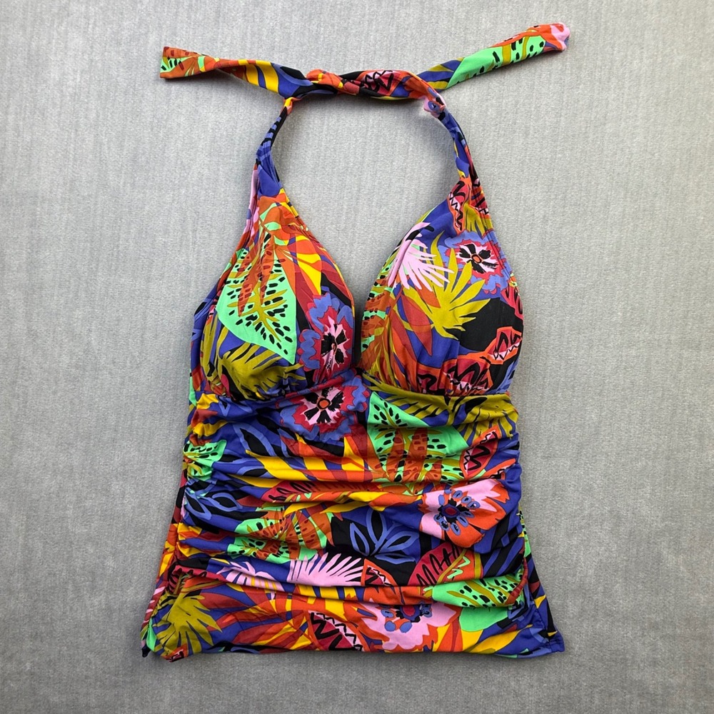 Bleu Rod Beattie Womens Tropical Floral Halter Tankini Swim Top Ruched